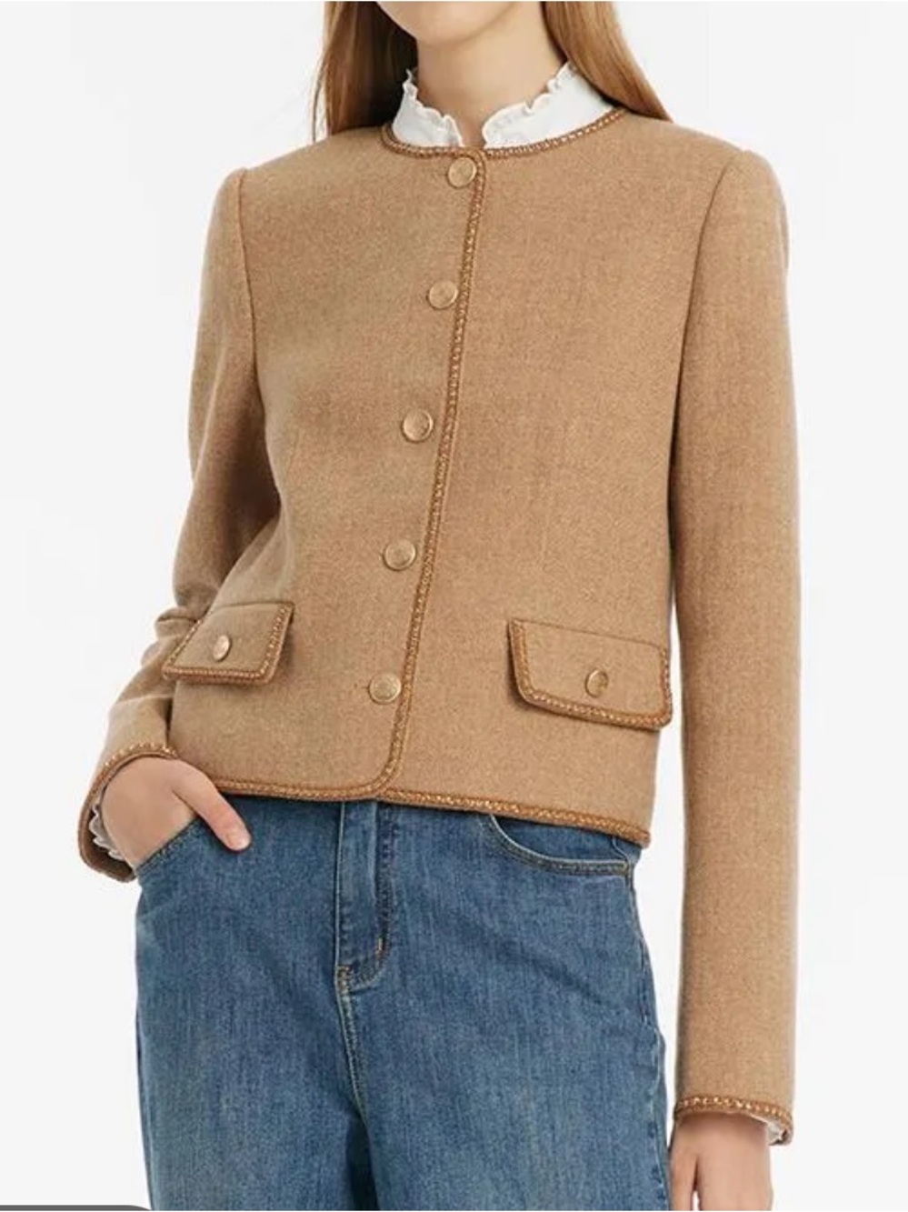 GOELIA brown washable wool blend cropped jacket